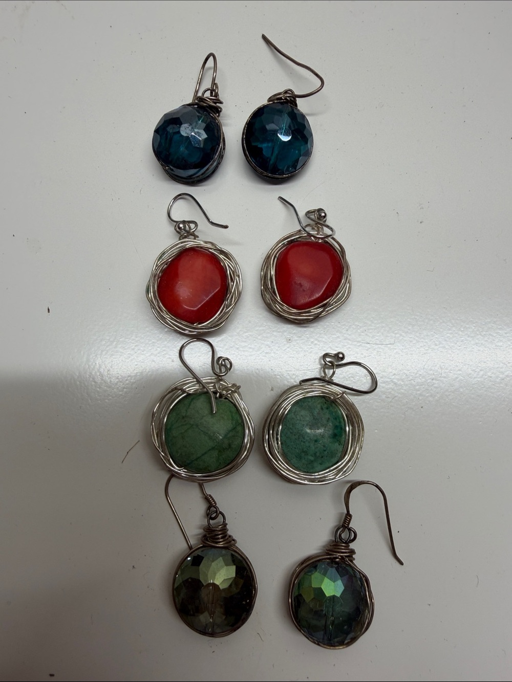 Handmade Terry Ross NYC Stone Wire-Wrapped Drop Earrings